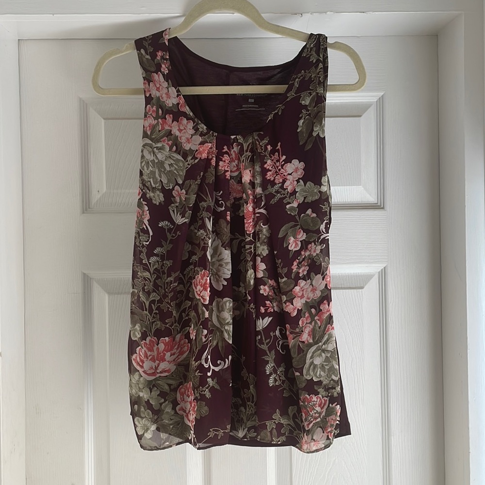 NY & Co Burgundy Floral Blouse